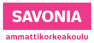 Savonia-ammattikorkeakoulun logo. Valkealla suorakaiteen muotoisella pohjalla pinkki suorakaide, jossa lukee valkoisella tekstillä Savonia. Alareunassa valkeassa osassa lukee pinkillä tekstillä ammattikorkeakoulu.